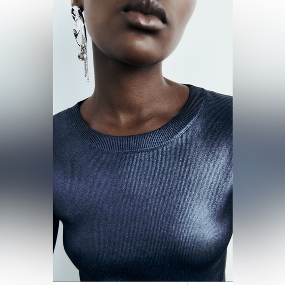 ZARA FOIL KNIT CROP TOP - Picture 3 of 8